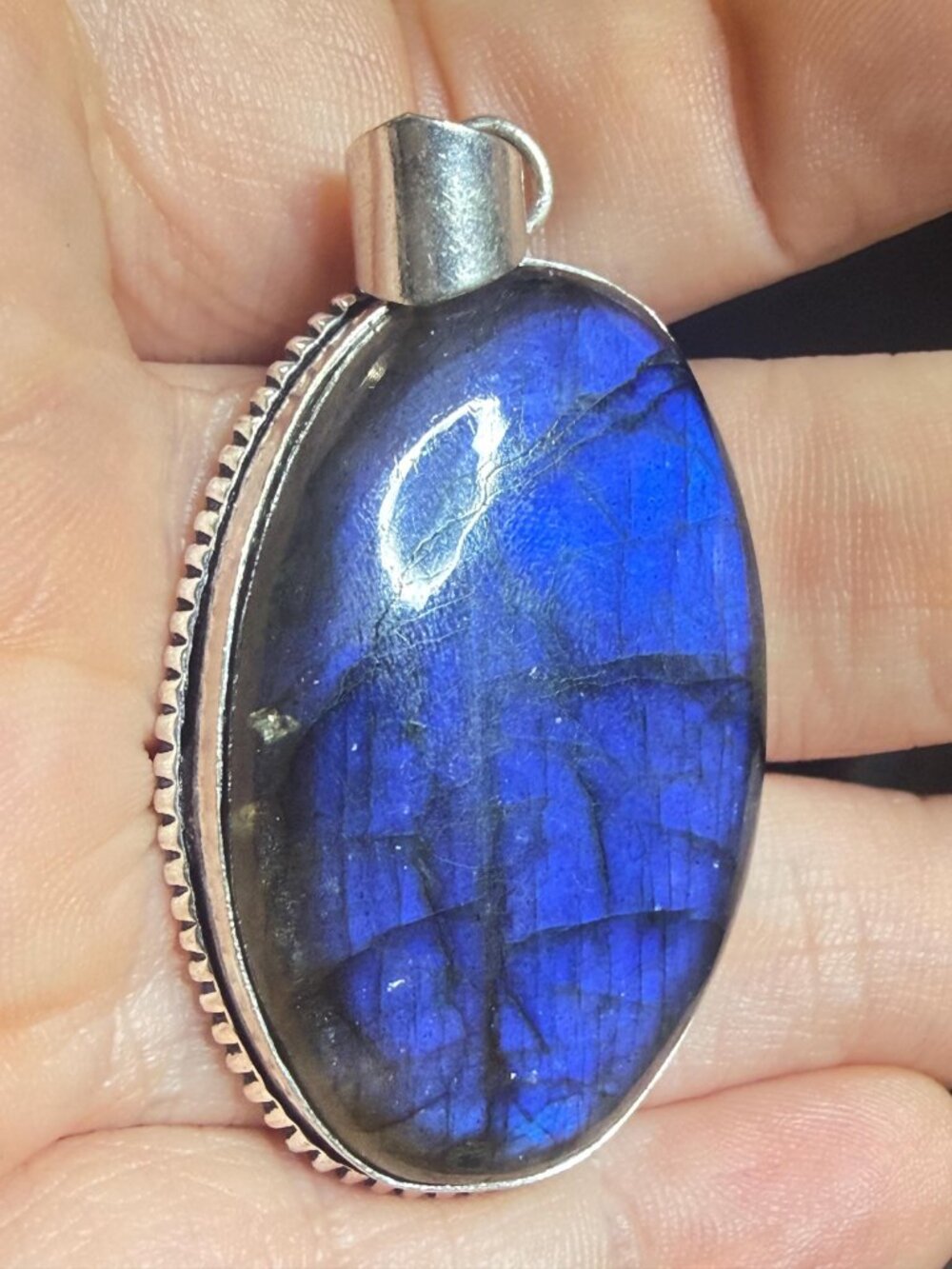 Labradorite Pendant | Royal Blue Flash | Oval | Reduced | 1.75 Inches